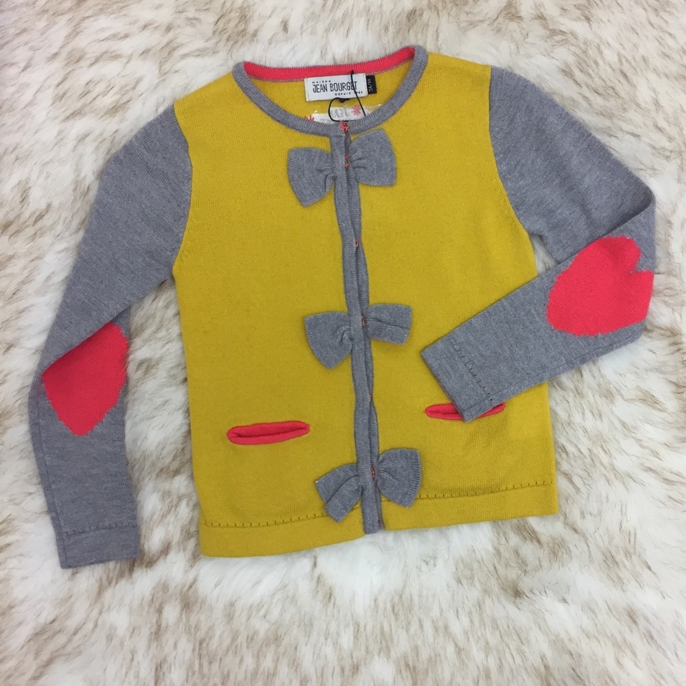 Mustard yellow and grey cardigan from jean bourget.